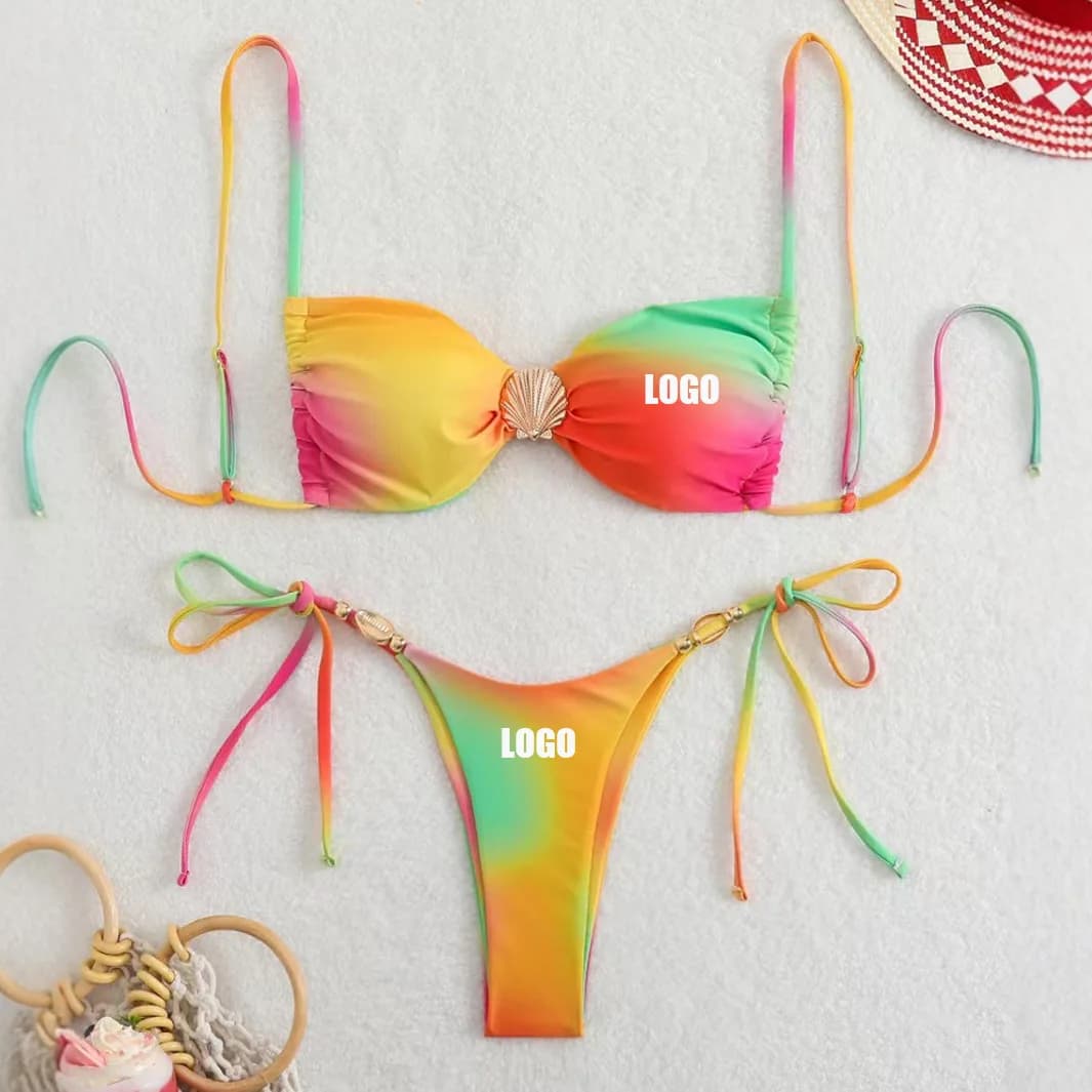 Costume da bagno da donna con LOGO personalizzato, bikini a tre pezzi con lacci e transizione di colore stile Spice Girl.