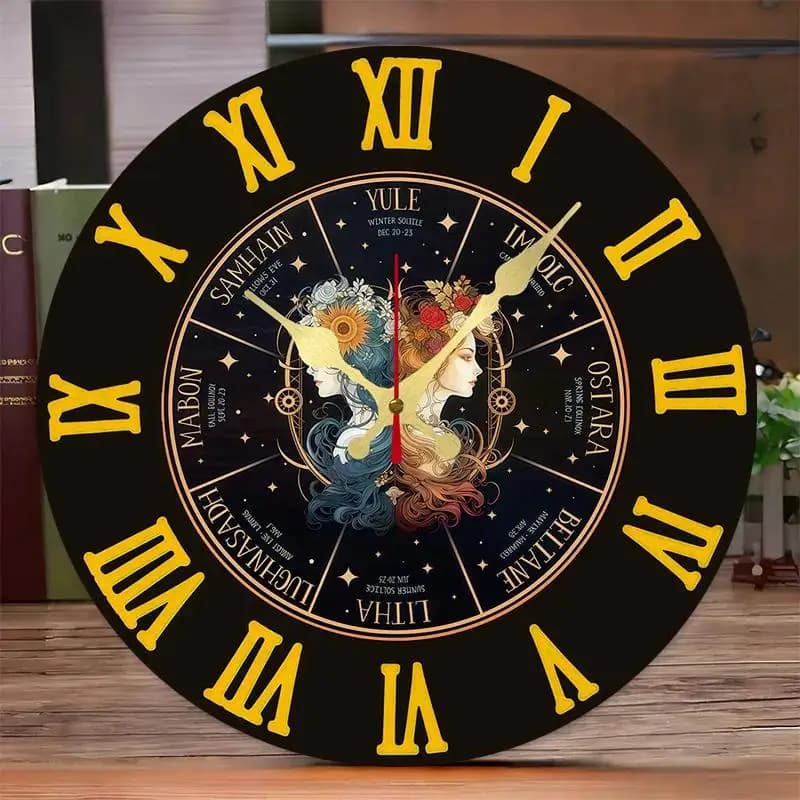 DIY 2D Flat Twin Flower Design Wooden Round Silent Hanging Wall Clock, Suitable For Living Room, Office, Study Room, Bedroom,Home Decoration