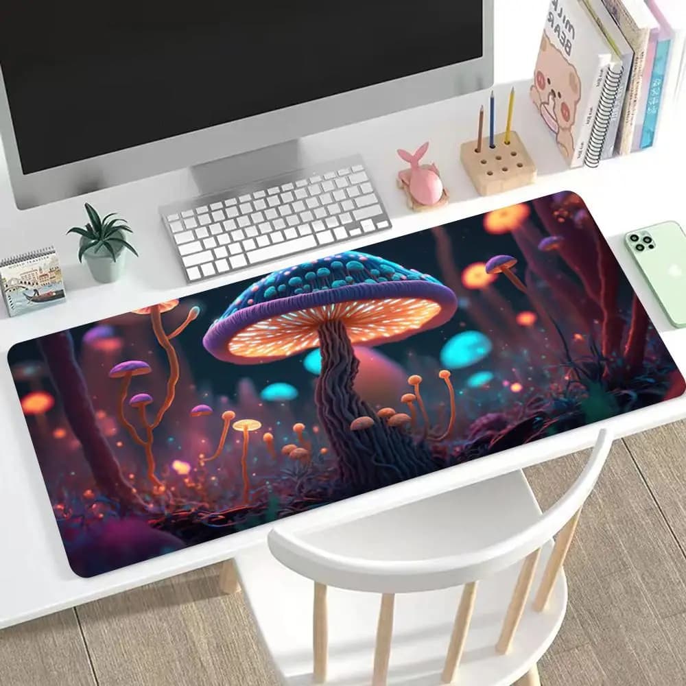 Tappetino per mouse vibrante in stile pop art con funghi al neon, tappetino per mouse HD carino, tappetino per tastiera da gioco esteso, tappetino per mouse grande 90x40 cm XXL per giocatori