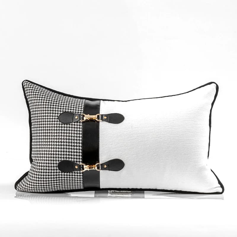 50x30 cm Fibbia in metallo vita federa divano decorativo nero bianco gingham fodera per cuscino patchwork fodera per cuscino lombare schienale