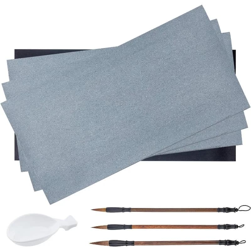8pcs Chinese Calligraphy Water Writing Magic Paper Set Sienna Chinese Traditional Calligraphy Brushes Pen Sumi Painting Drawing