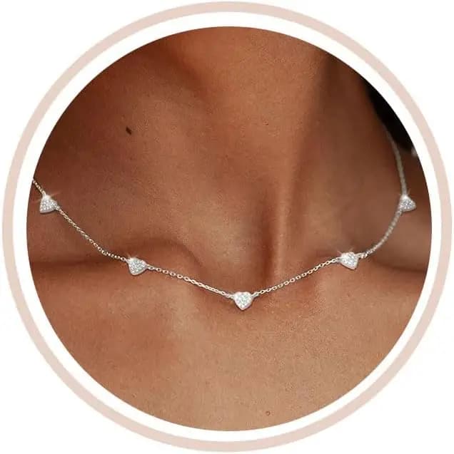 Collana in Oro e Argento per Donna, Placcata 14 Carati, con Zirconia Cubica, Choker a Forma di Cuore, Farfalla e Fiore