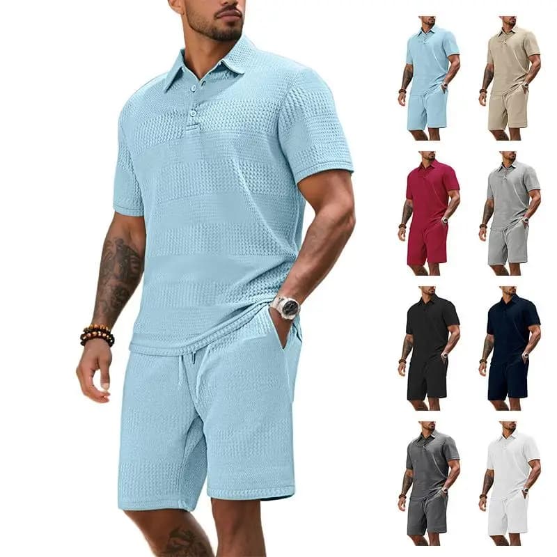 Casual Men's Short Sleeve Collared Shirt And Shorts Set Fashionable All-Match Summer Trend Loose Fit Brand Unbranded Autumn Wear
