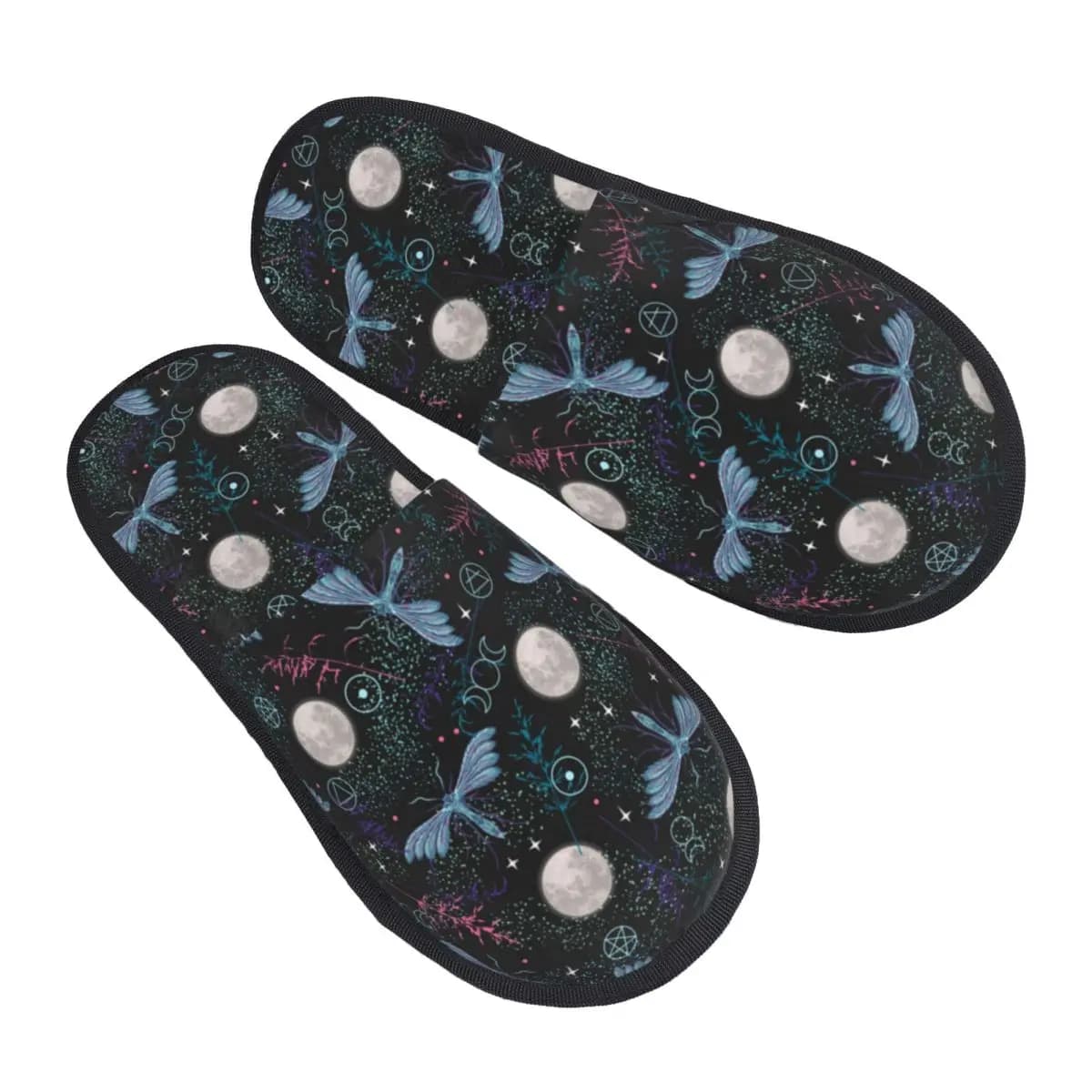 Pantofole da interno in peluche Notte Luna piena Stelle Farfalla Falena Lame di erba Polvere Scarpe morbide e calde Calzature per la casa Autunno Inverno