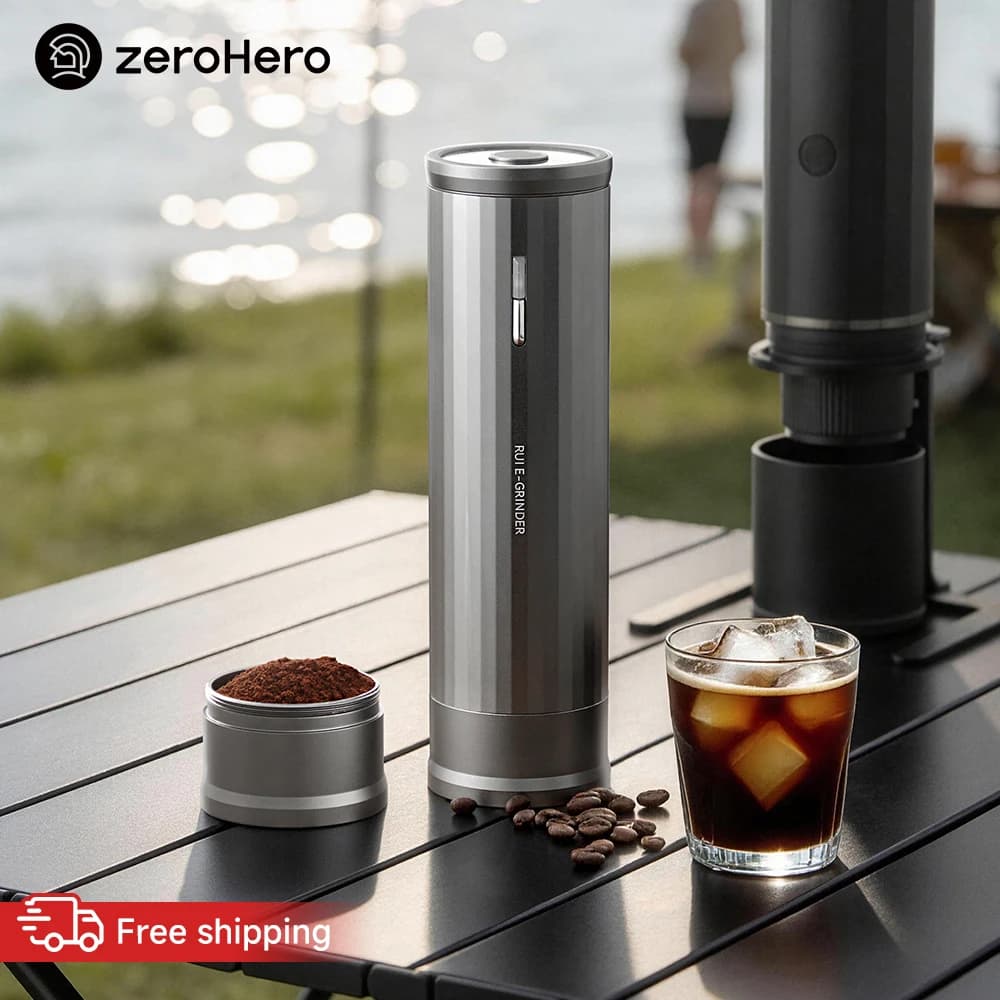zeroHero Rui Coffee Grinder Unibody Anti-Spill Magnetic Lid for Home Office Espresso Making & French Press Camping Pro Brewing K