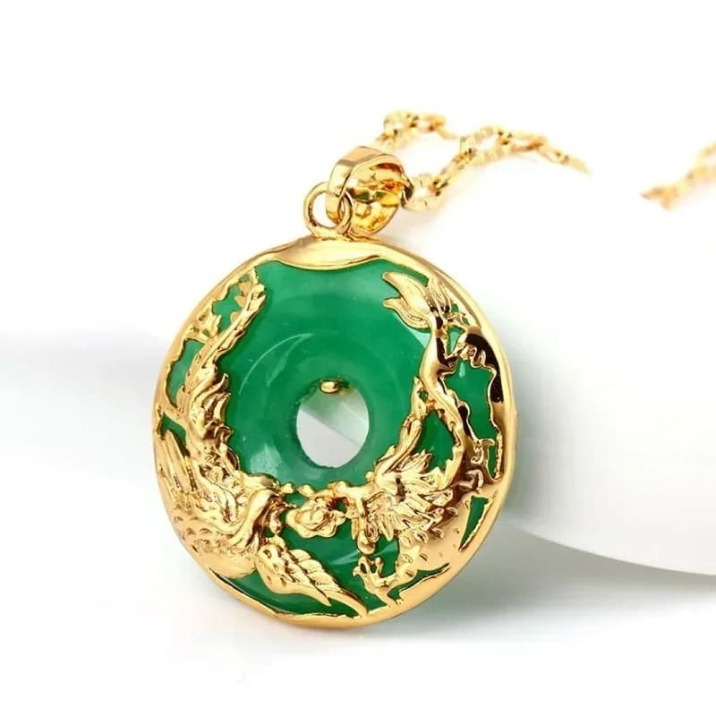 Pendant in natural green jade of Hetian, lucky dragon, necklace with phoenix, Chinese jadeite, amulet, jewelry with fashionable pendants