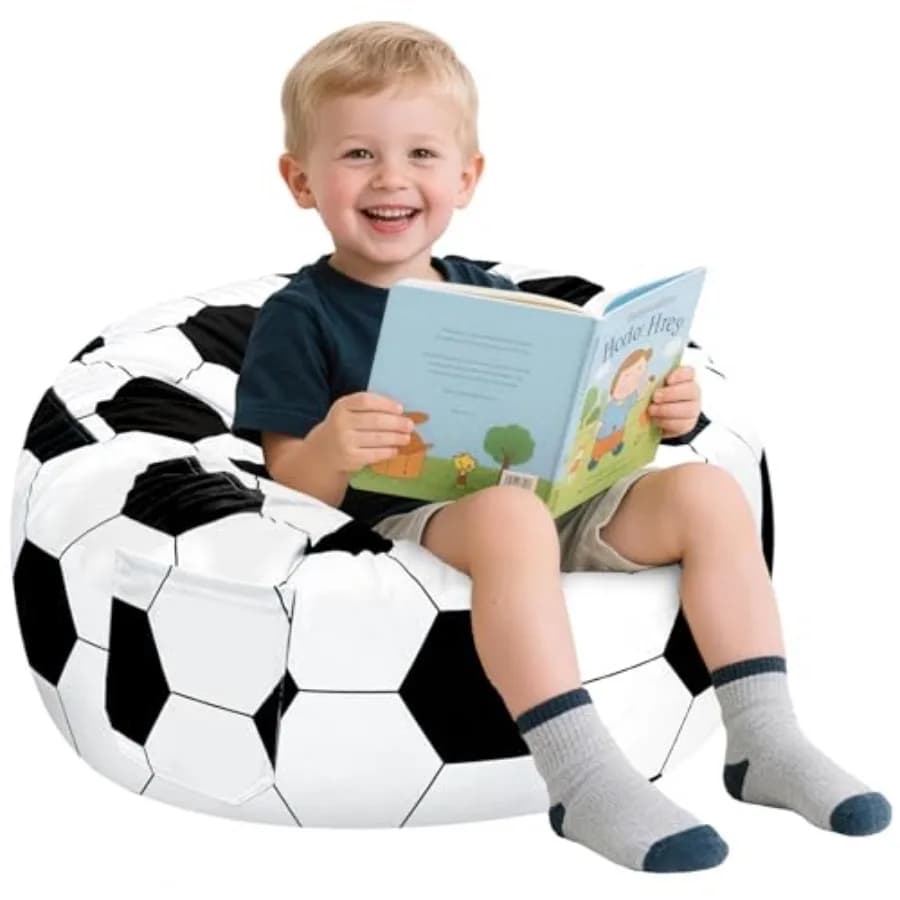 Poltrona Sacco a Forma di Pallone da Calcio per Ragazzi e Adolescenti, Poltrone Sacco in Memory Foam con Rivestimento in Velluto Lavabile, Divano Sacco Morbido a Forma di Pallone da Calcio per il Relax