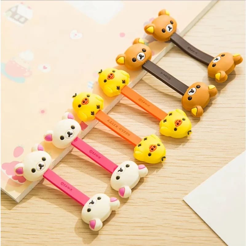 Japan Cartoon san-x rilakkuma winding earphone data cell phone cable nail button winding artifact storage