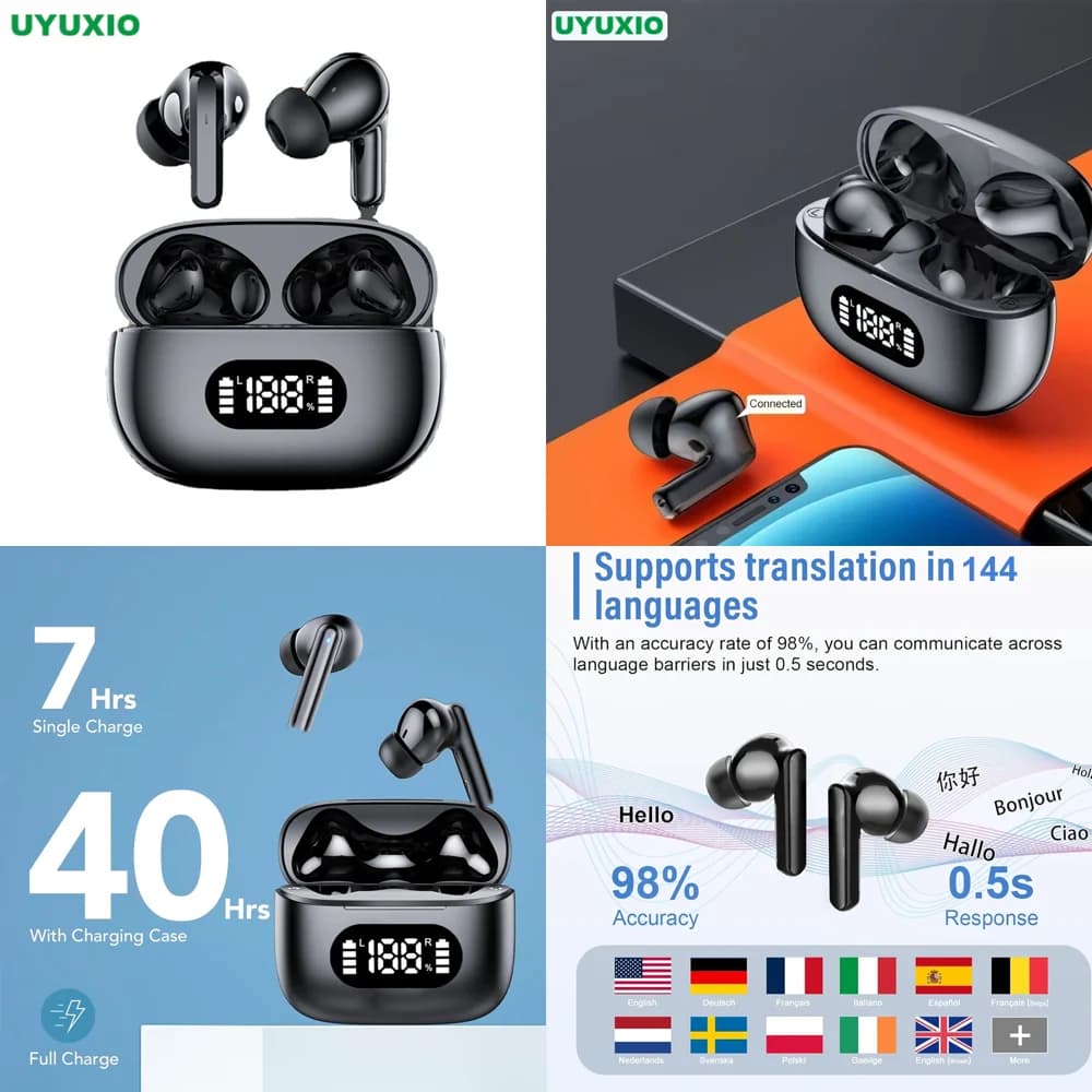 Cuffie per Traduzione Linguistica AI Wireless Bt 5.4 in Tempo Reale con 144 Lingue Online, Auricolari per Viaggi