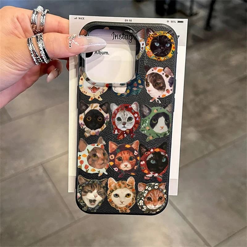For Samsung S25 S24 S23 S22 Ultra Plus FE Case Colorful Headscarf Cat Head Pattern Cover For Galaxy A06 A36 A56 A55 A54 Fundas
