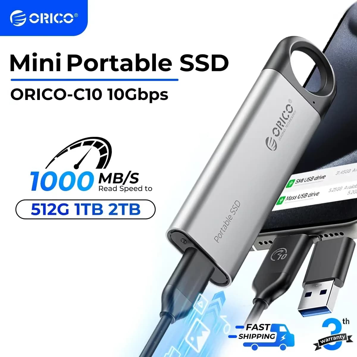 ORICO SSD esterno da 1 TB Fino a 1050 MB/S Design con foro per appendere Unità a stato solido portatile PSSD di archiviazione per tablet Laptop C10