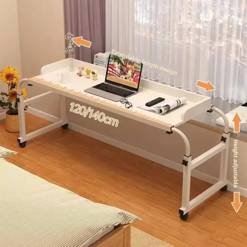 Tavolino Multifunzionale Regolabile in Altezza con Ruote per Letto e Pavimento, Scrivania Portatile per Laptop, Arredo per Casa e Ufficio