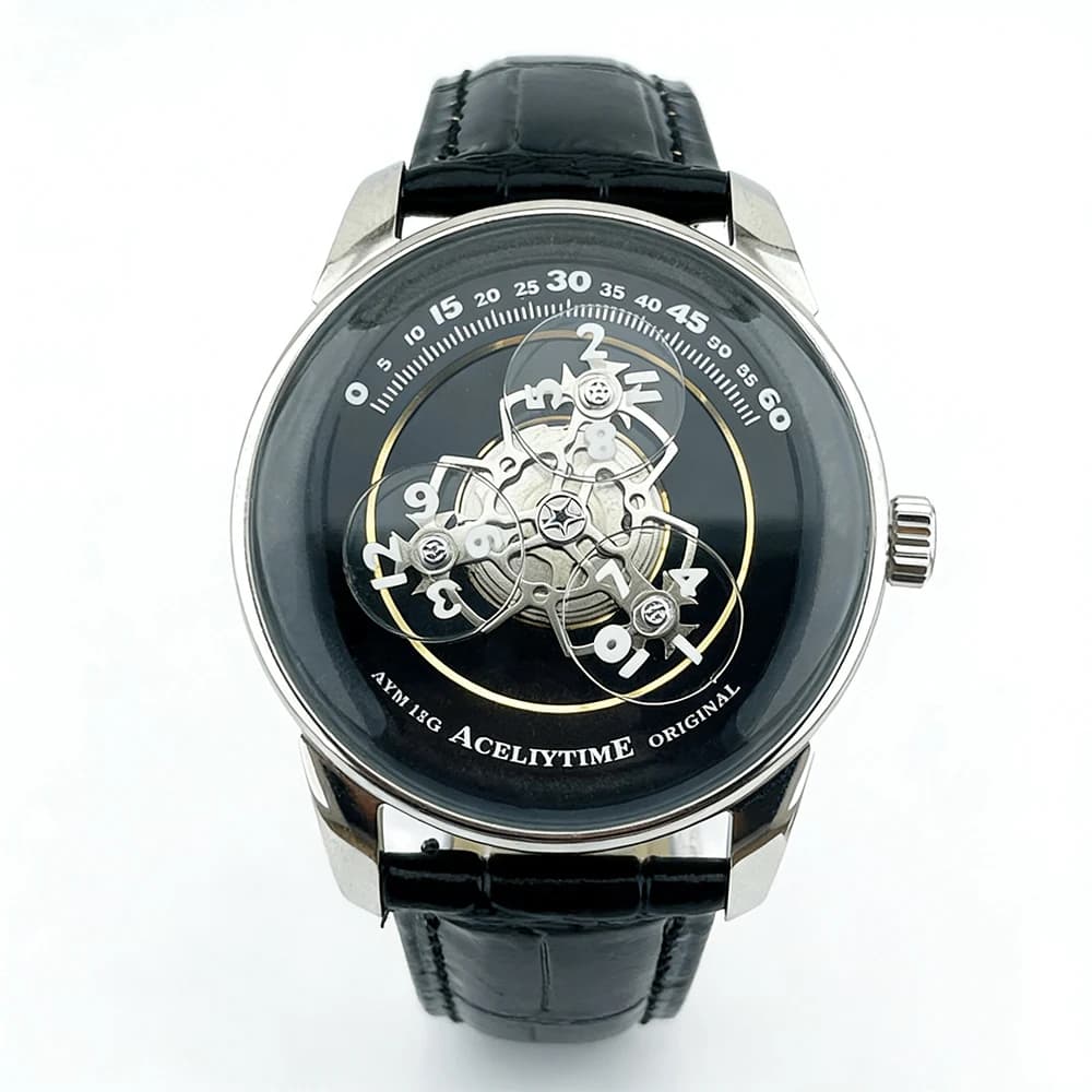 Orologio da Polso Meccanico Automatico da Uomo 42mm, Quadrante Scheletrato, Cassa in Acciaio Inox 316L, Impermeabile, Cinturino in Vera Pelle