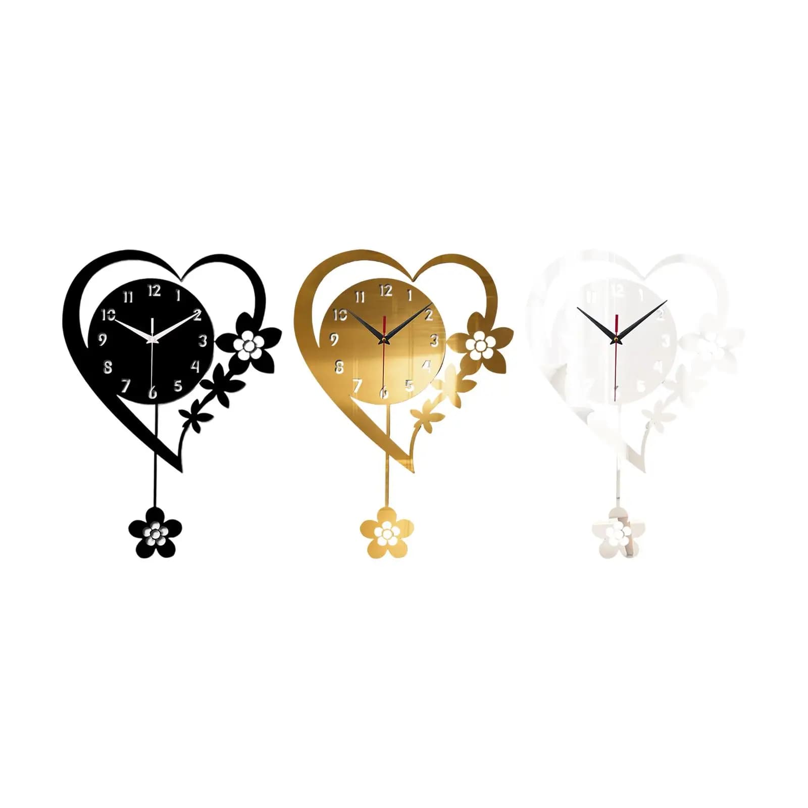 Orologio da Parete in Acrilico con Movimento Silenzioso, Design Creativo a Forma di Cuore con Pendolo per Corridoio, Ufficio, Cucina, Camera da Letto, Arredamento Casa