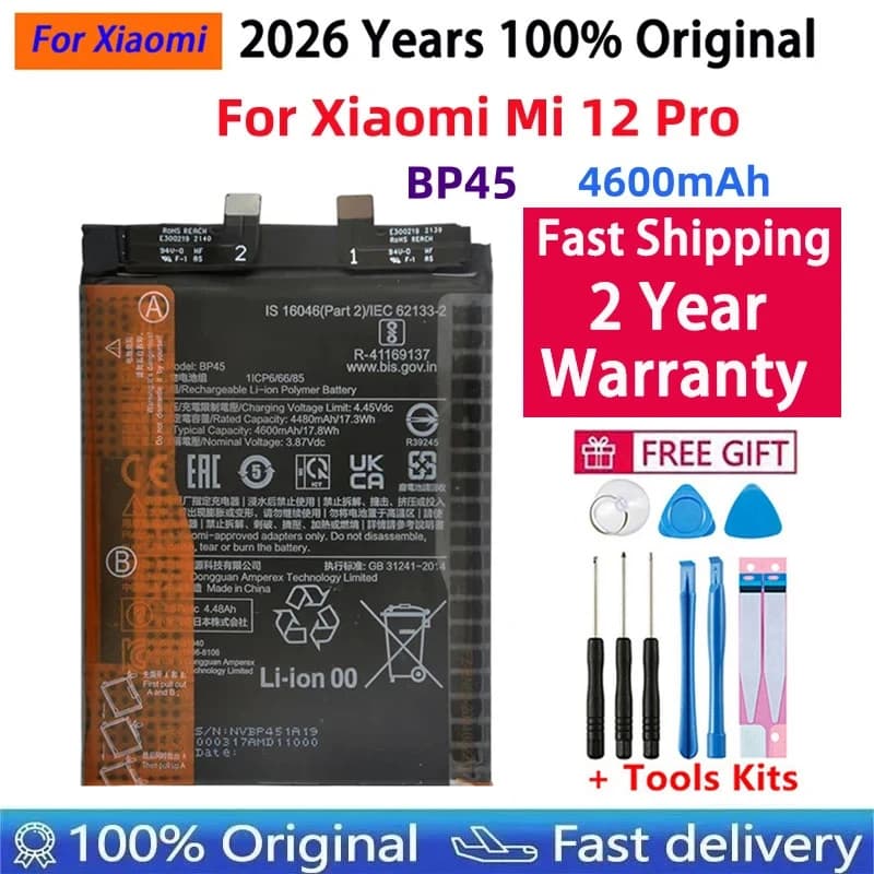 Fast Shipping 2026 Years New 4600mAh BP45 Battery For Xiaomi Mi12 Pro Phone Replacement Batteries With Free Tools High Quality