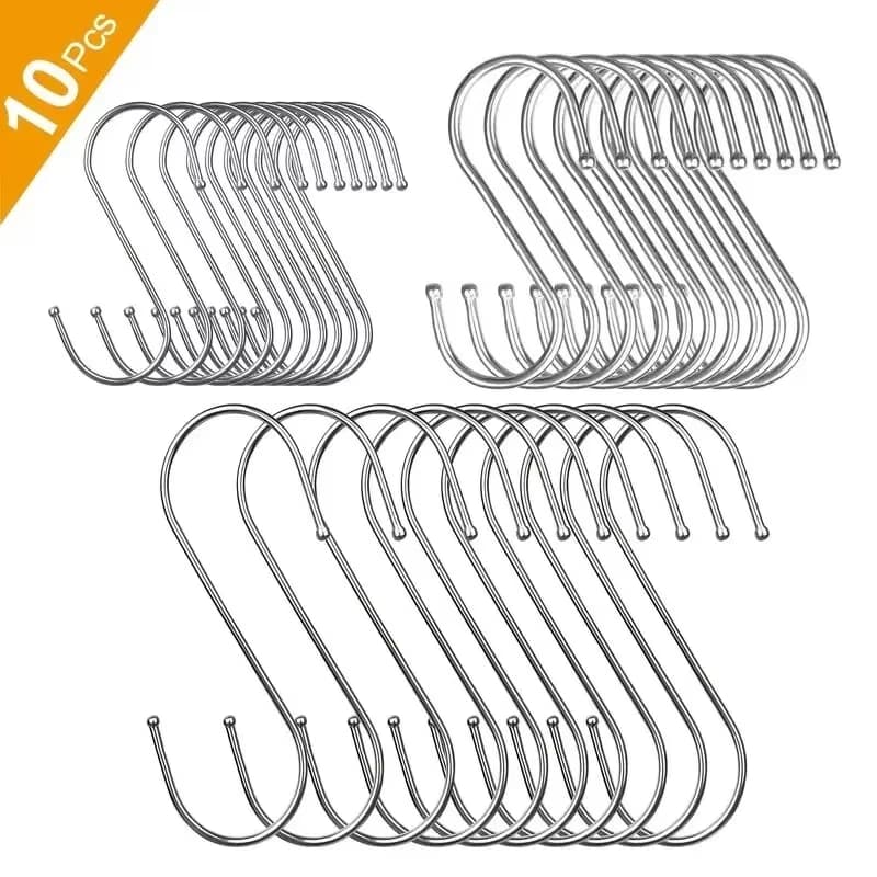 10 Pieces of Stainless Steel S-Shaped Hooks, Kitchen and Bathroom Clothing Hooks, Multifunctional Metal Hooks