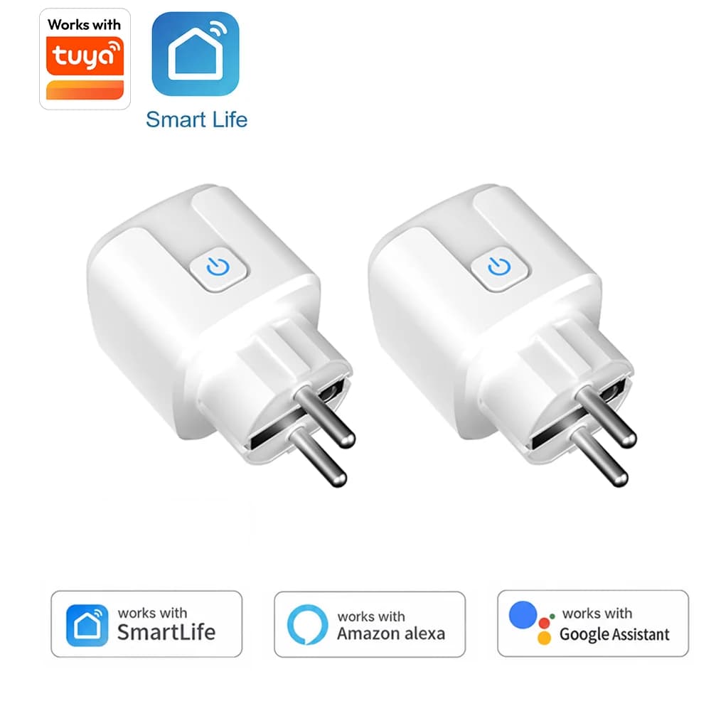 Tuya EU Smart Plug supports Wi-Fi, 16A/20A, energy consumption monitoring, and is compatible with Google Home and Alexa