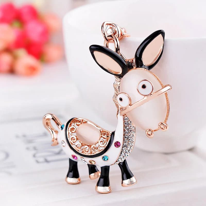 Enamel Donkey Handbag Pendant Crystal Keyrings Keychains For Car Purse Bag Buckle Party Gift Keychains Holder