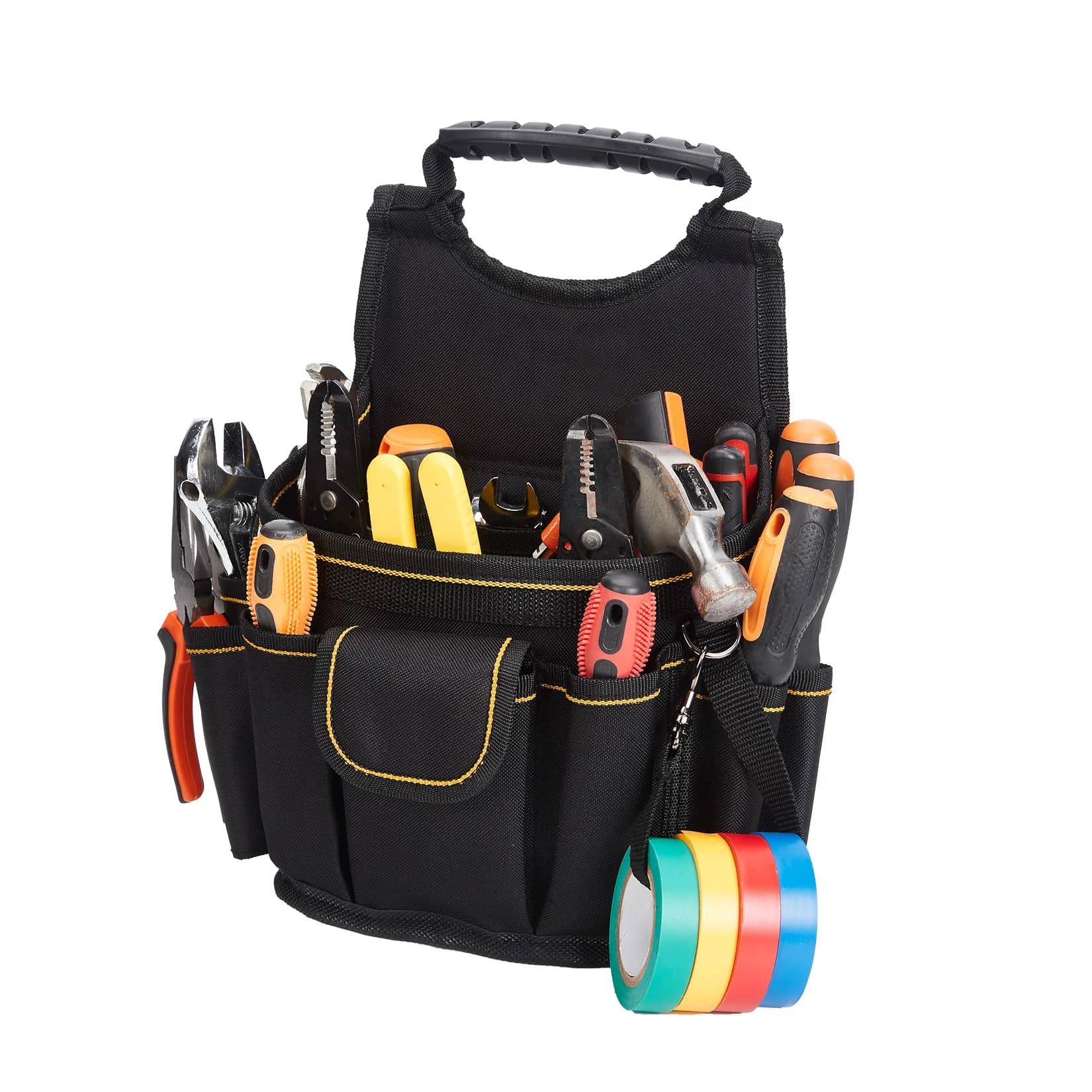 Tool Pouch with Handle, 13"×8.1"×5.5" Electrician Tool Bag, 18 Pockets and Loops, Adjustable Belt, Durable Waist Tool Holder for Construction Workshop Maintenance