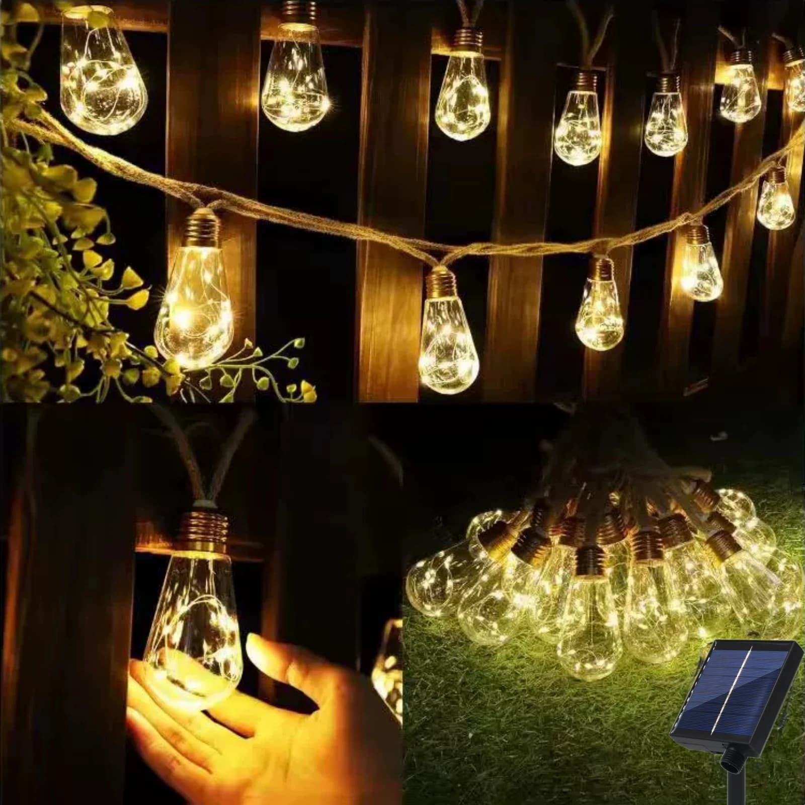 Luci Solari Esterne a Corda con 16/10 Lampadine, 8 Modalità, Impermeabili, Stile Vintage, per Giardini, Recinzioni, Matrimoni e Feste