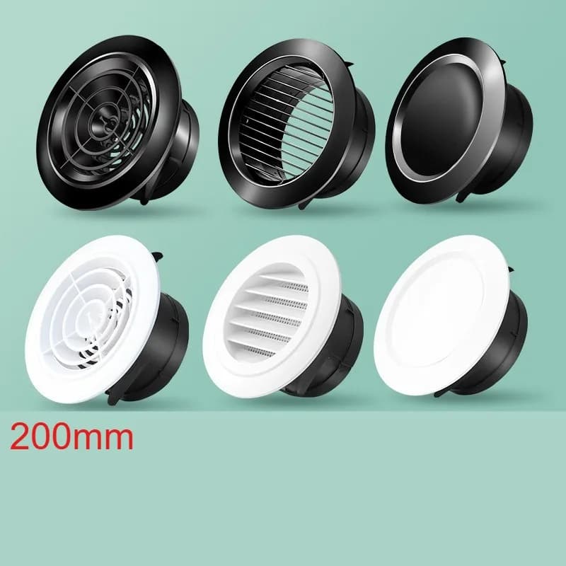 200mm Round Air Vent Exhaust Hood Valve Grille Diffuser Ducting Ventilation Cover Air Circulation Rotary ABS Adjustable