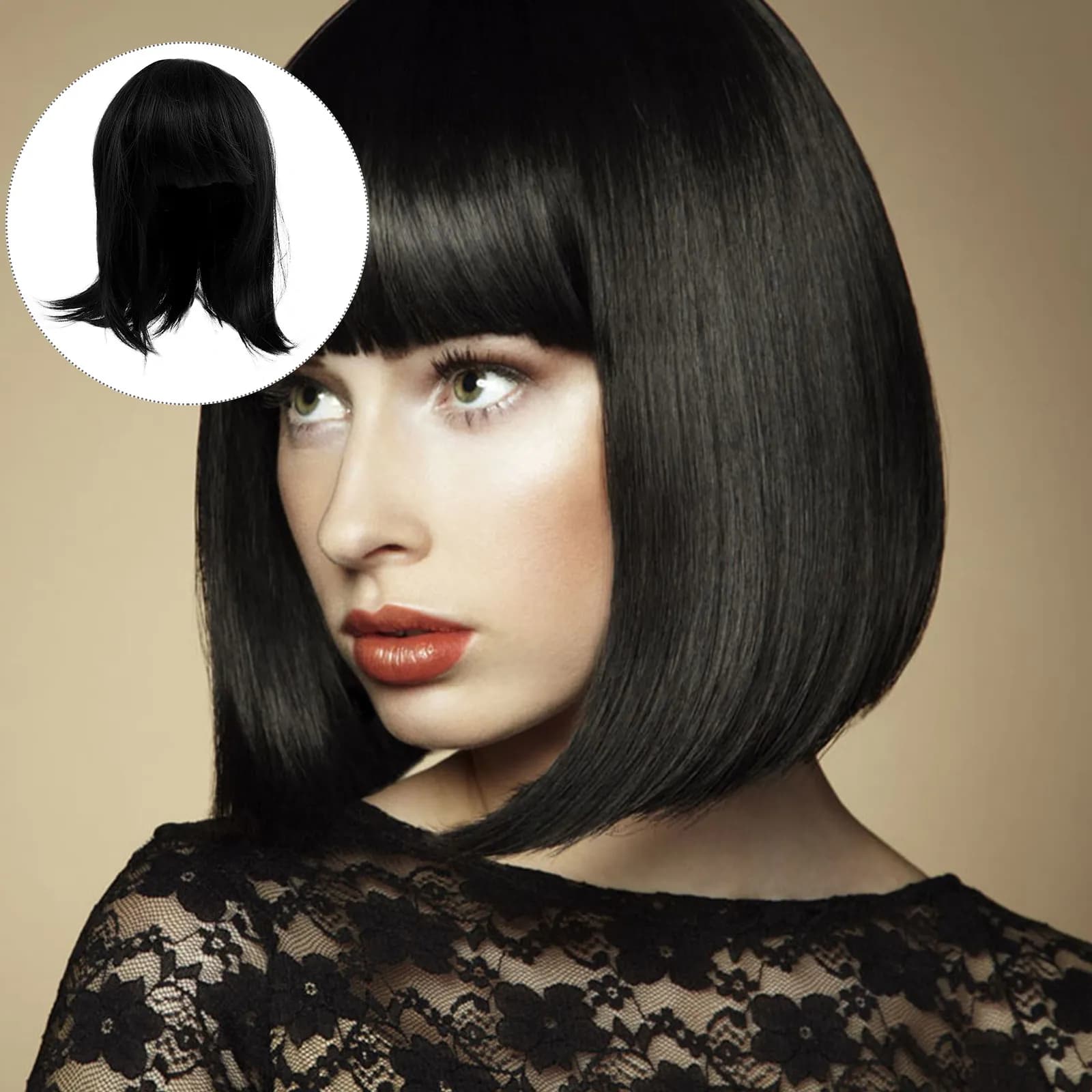 Parrucche Corte Nere Lisce Resistenti per Uso Quotidiano, Cosplay, Feste, Halloween, Palcoscenico, Accessori Moda
