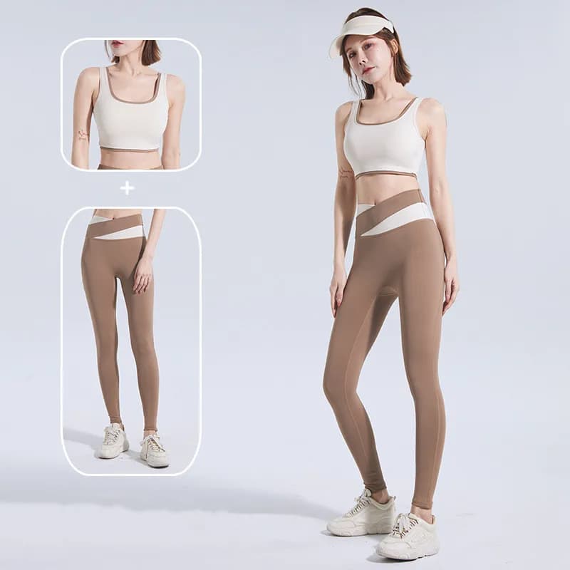 Quick Dry Women Yoga Two Piece Set Fitness Gym Bra+High Waist Leggings Patchwork Pilates Clothes Running Sportswear Tracksuit