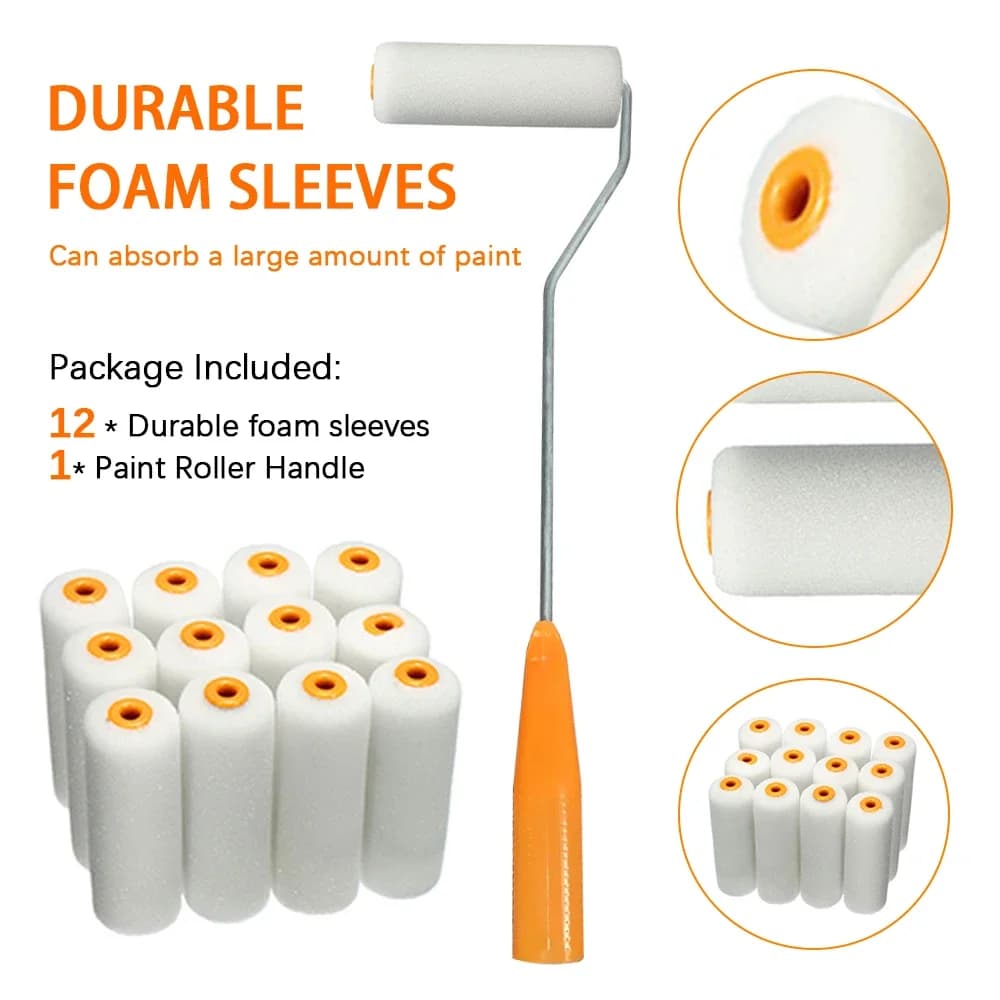 13 pieces 10 cm mini white durable foam sleeves for paint rollers decoration sponge rollers art set supplies for painting