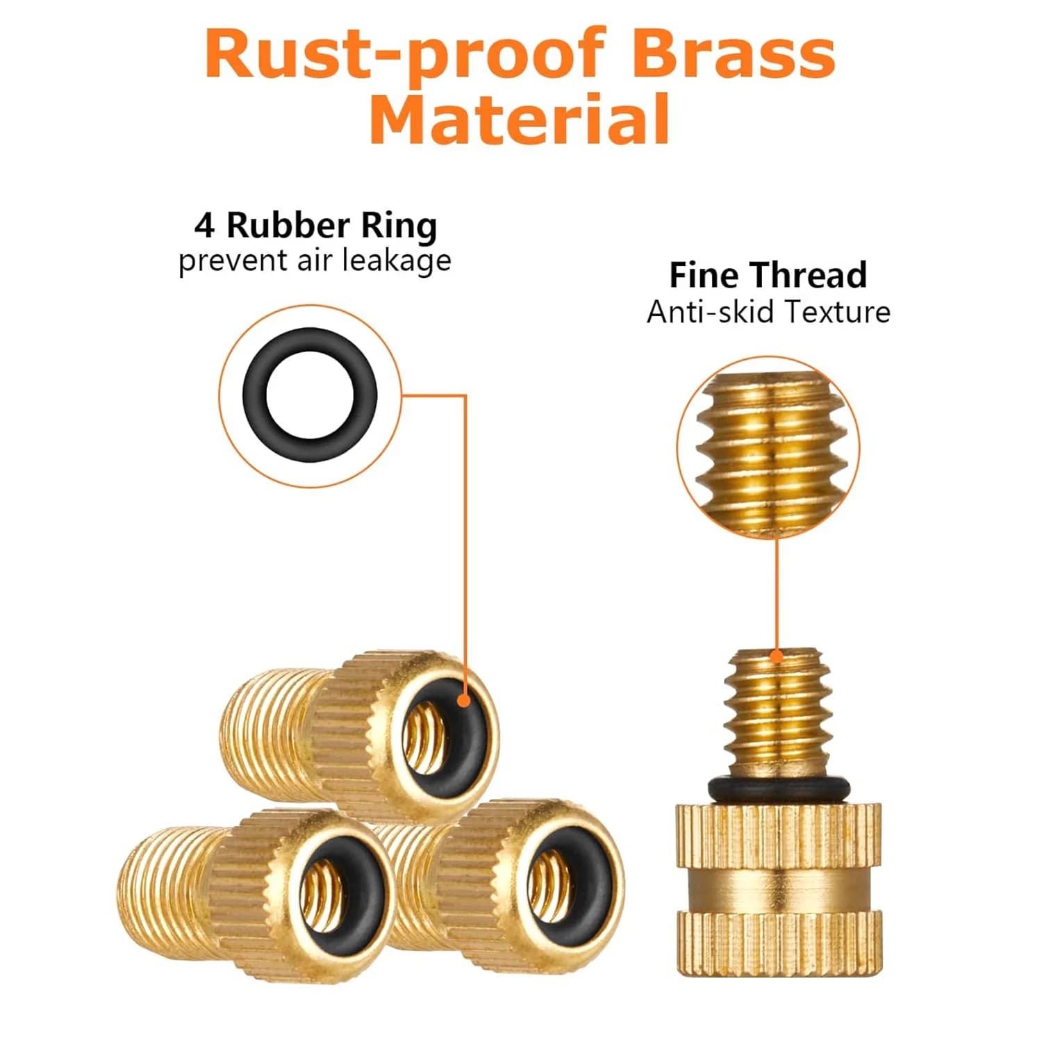 RTENTE-1Set Bike Presta Valve Schrader Adaptor Kit Ball Pump Needles Brass Bike Tire Pump Adaptor Black&Gold