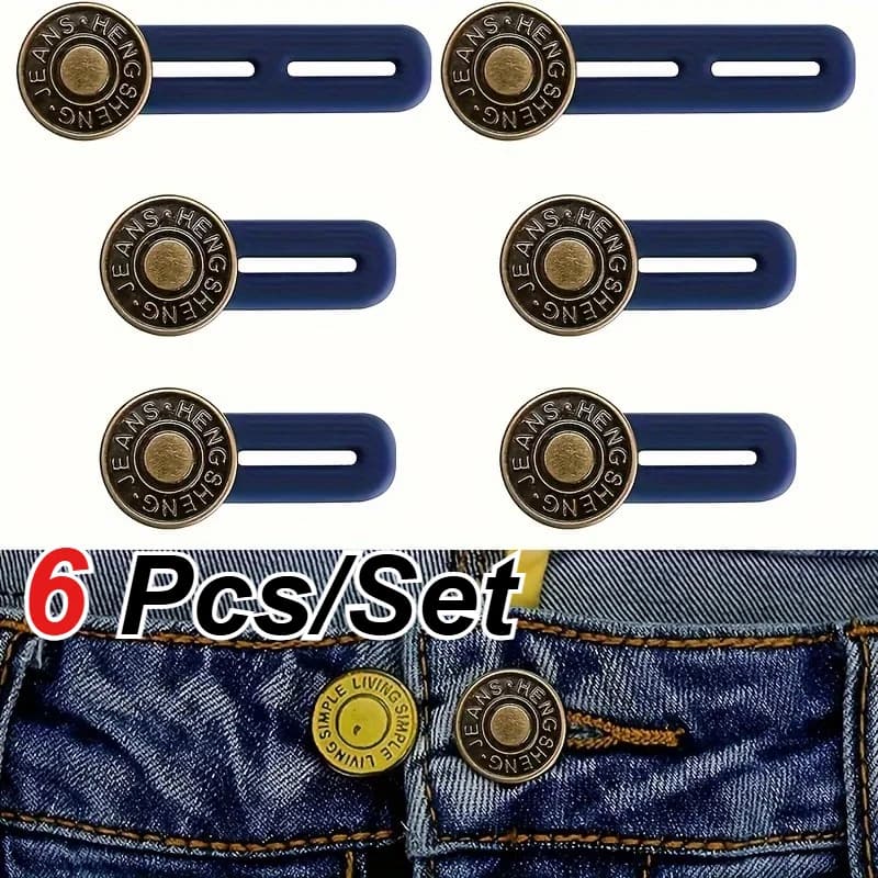 6 PCS Unisex Denim Button Extension Buckle, Metal Instant Waistband Extender, Suitable for Denim, Pants, And Shirt Collar