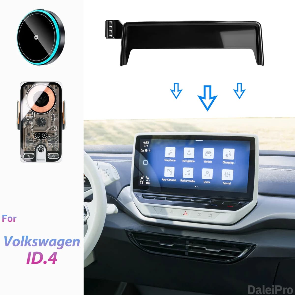 For Volkswagen ID.4 ID4 GTX 2021 2022 2023 2024 Car Phone Holder Screen Fixed Clip Wireless Charger Custom-fit Phone Screen Base