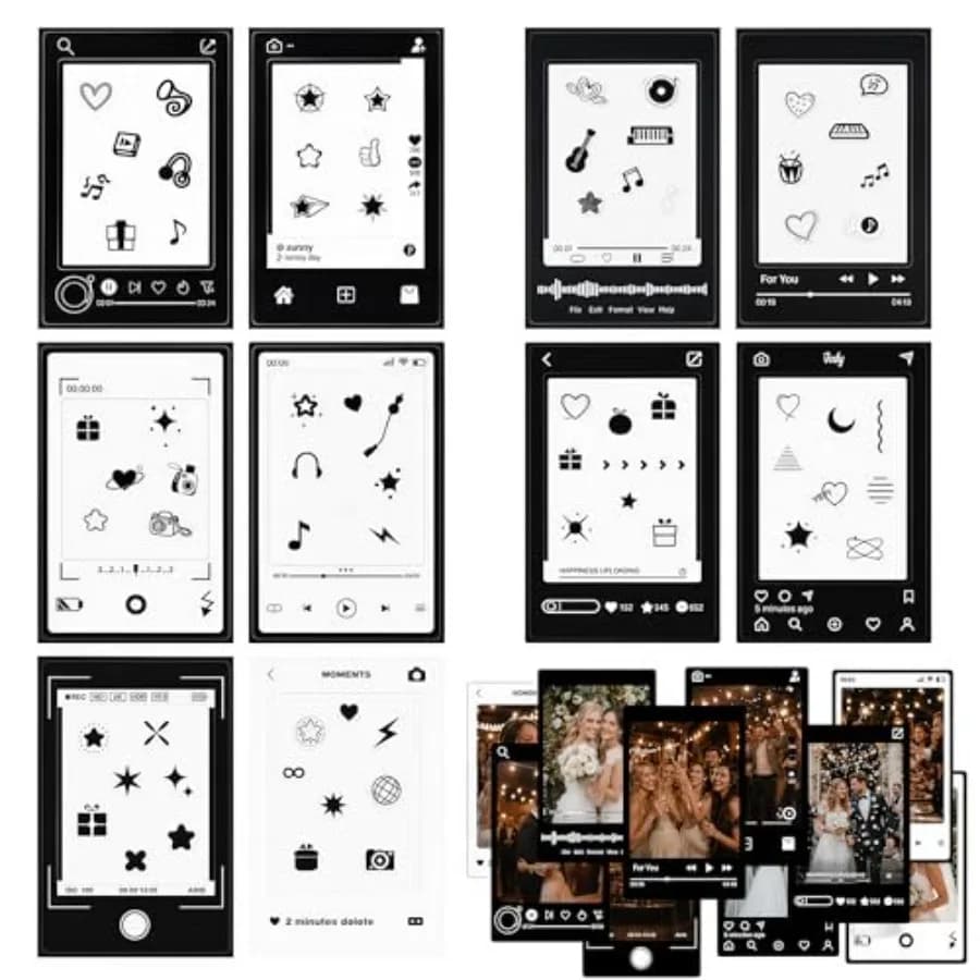 10PCS 2x3 Mini Photo Frames, Y2K Digital Planner Style Film Sticker Border Stickers Frames Compatible with Fujifilm Polaroid In