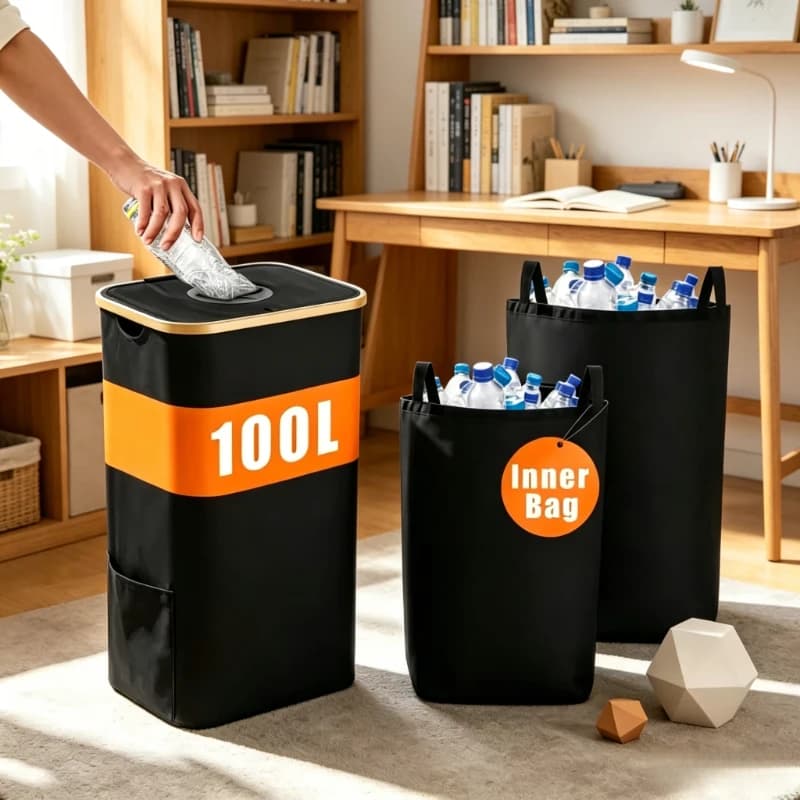 Heavy Duty Foldable Waste Storage Tote Indoor Kitchen Organizer Collect Empty Plastic Beverage Bottles For Household Recycling