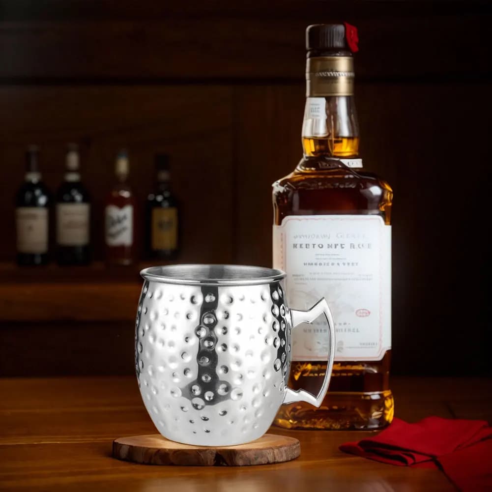 Tazza Moscow Mule in Acciaio Inox con Manico, Bicchiere per Cocktail Placcato in Rame per Bevande Fredde, Birra, Vino, Bar, Feste, Regali