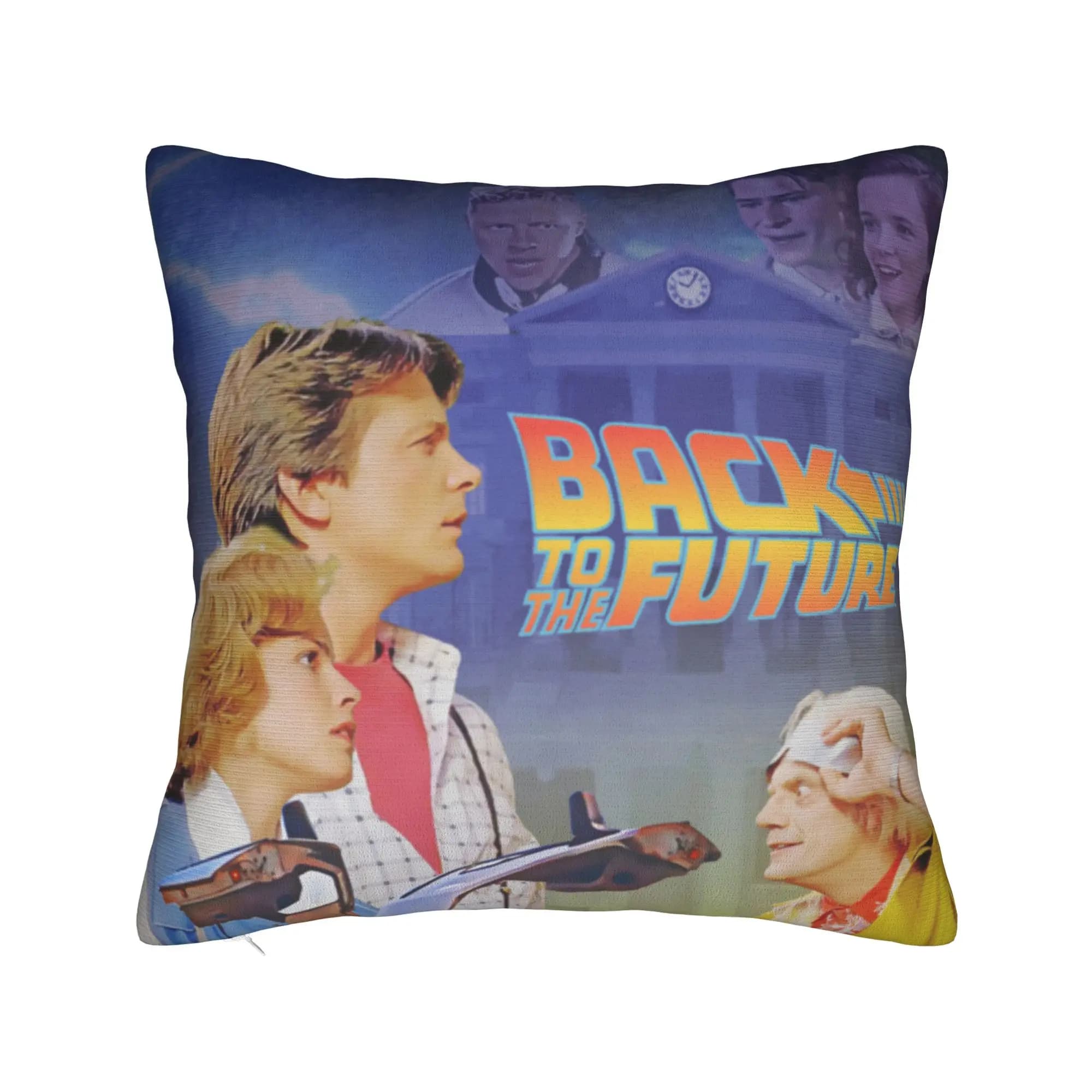 Federa per Cuscino Quadrato 'Ritorno al Futuro' con Doc Brown e Marty, Decorazione Film 'BTTF', Copricuscino per Letto 45x45 cm