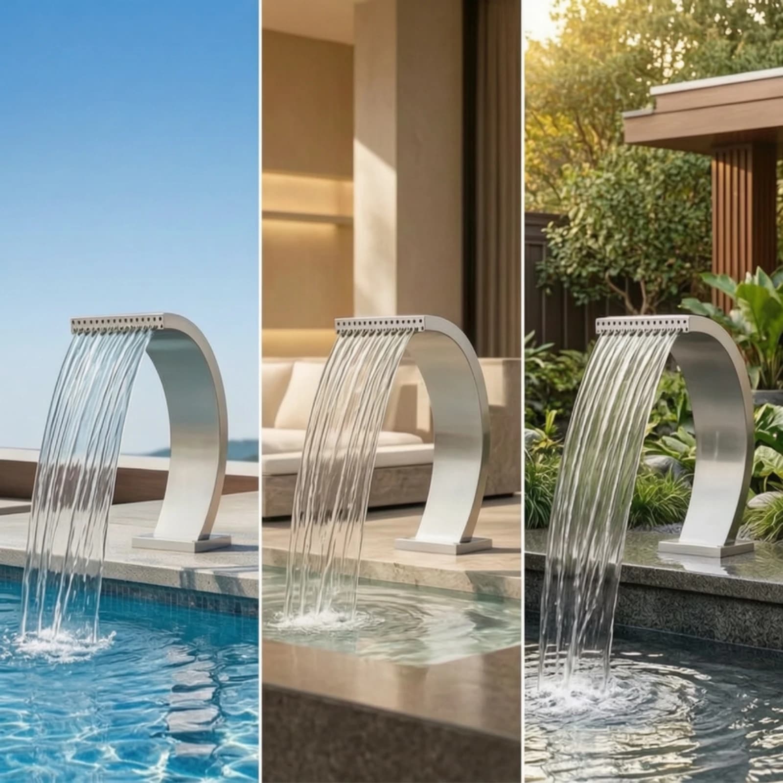 Pool Fountain with Base Long-Lasting Water Curtain Nozzle Pool Waterfall Fountain Refreshing Hardware Cooling for Pond, Spa