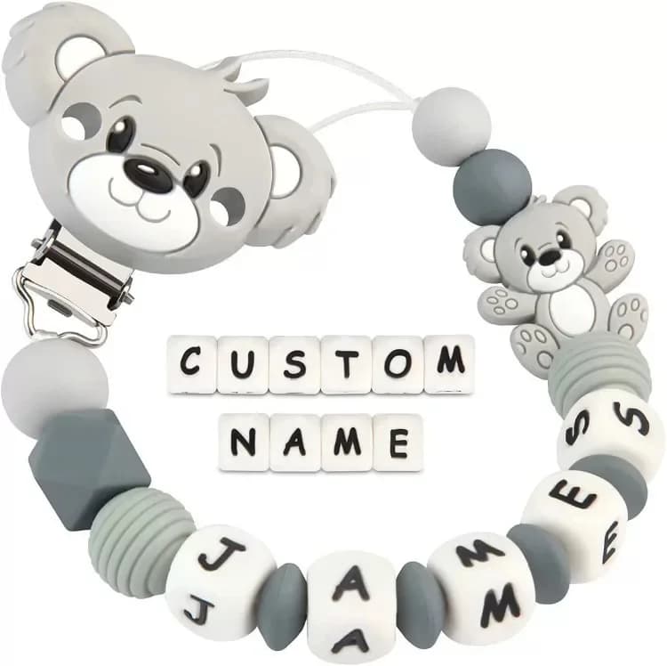 Nome personalizzato in silicone per bambini Orso cartone animato Accessori per neonati Catena per ciuccio Giocattolo per dentizione Regalo da masticare Catena porta ciuccio per capezzoli