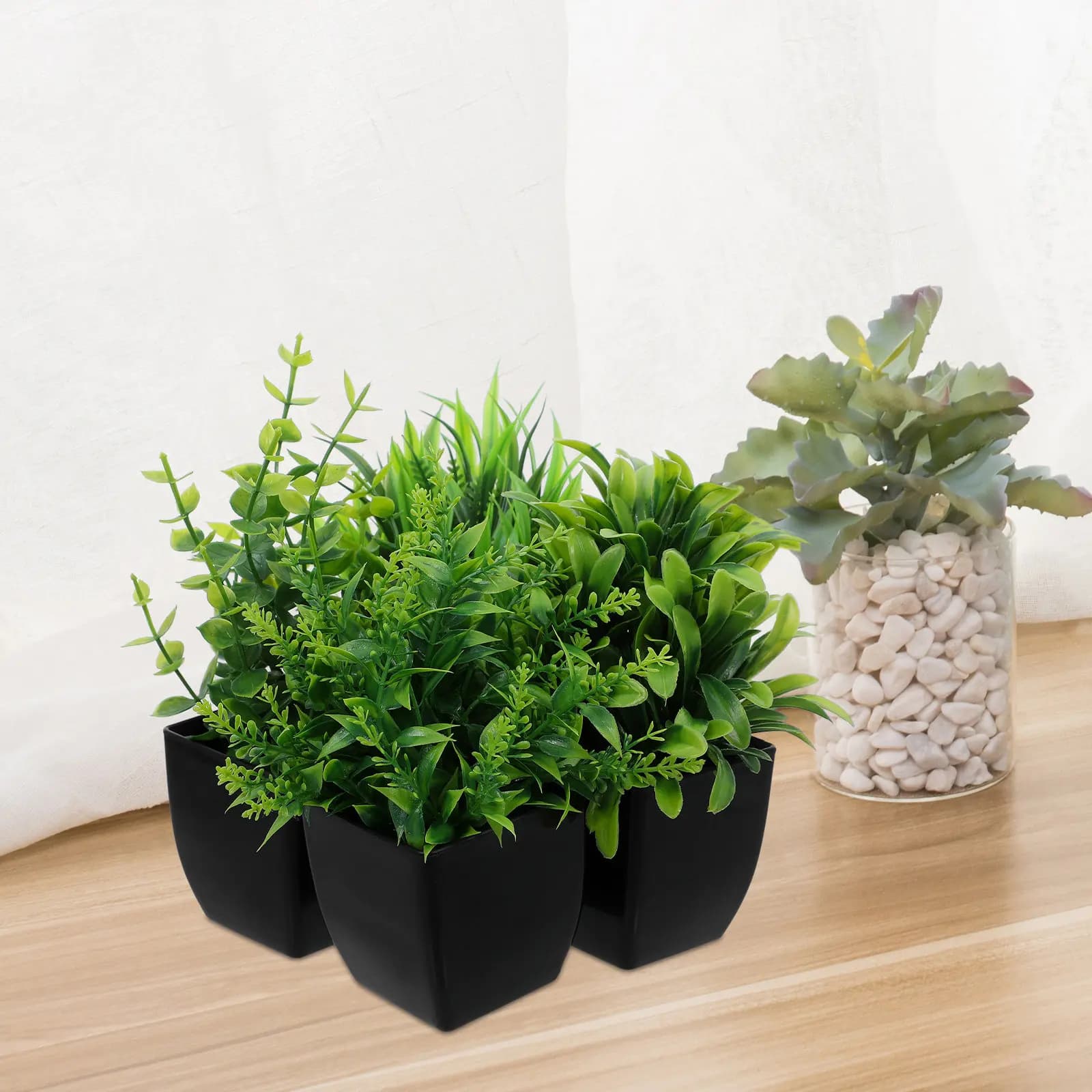 4Pcs Artificial Plants Black Pot Mini Fake Eucalyptus Small Faux Grass Greenery Indoor Home Office Bathroom Decoration