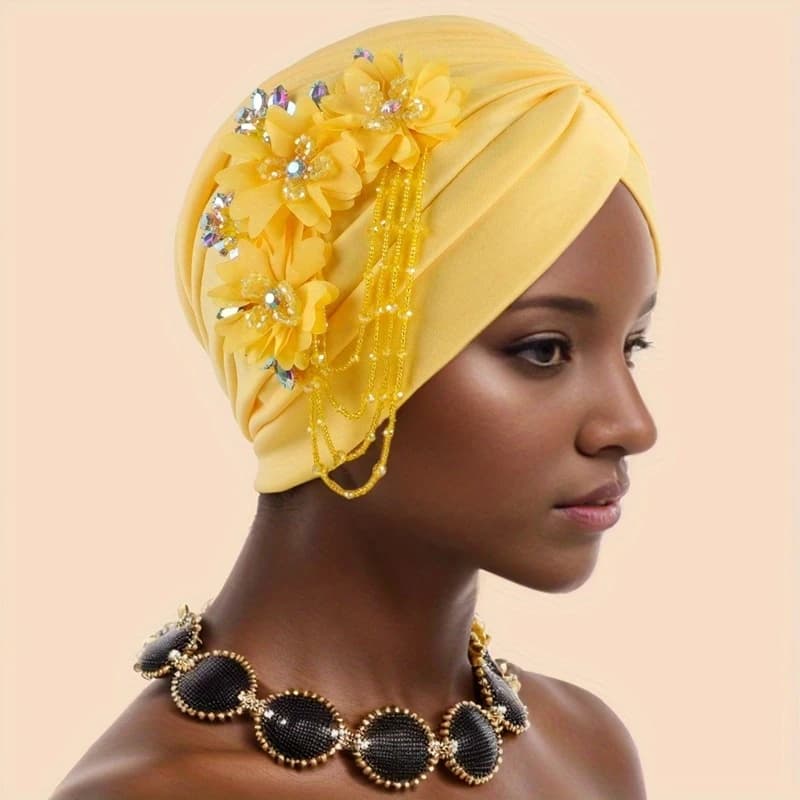 Elegante Turbante Floreale con Nappe per Donne, Cappello Traspirante ed Elastico, Perfetto per il Ramadan e per Pazienti in Chemioterapia