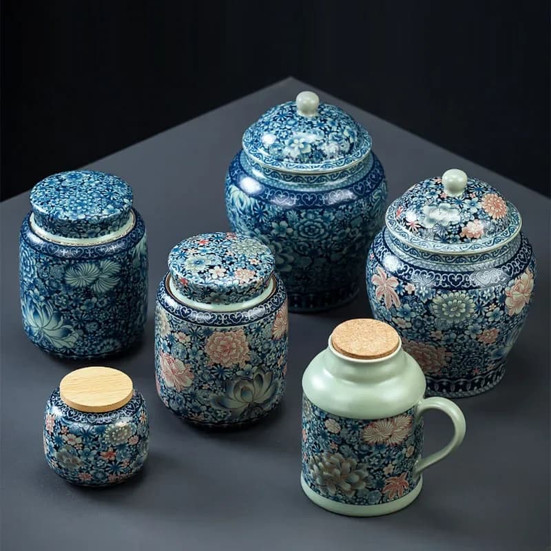 Chinese Blue and White Porcelain Tea Jar Ceramic Candy Nuts Jar Coffee Beans Medicinal Herbs Storage Bottles Kitchen Containers