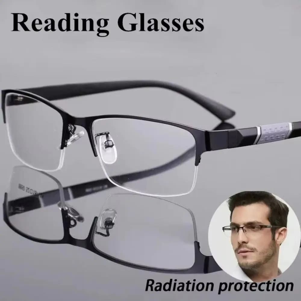 Men's Vintage Business Photochromic Myopia Glasses Half Frame Metal Blue Light Blocking Eyewear Classic UV Shades Sunglasses