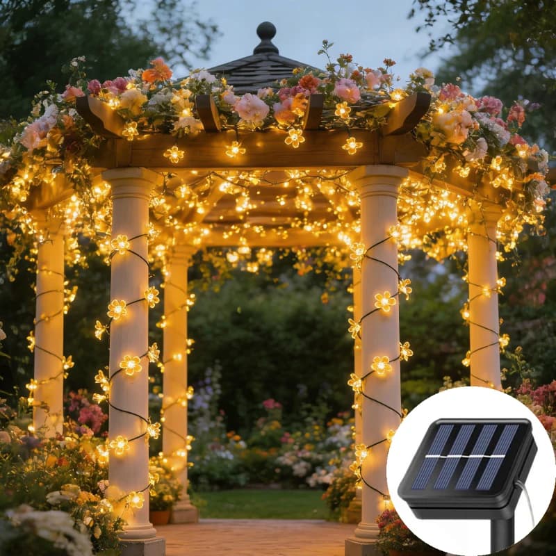 Luci a stringa solari a LED, luci a ghirlanda a forma di fiore di ciliegio, luci solari da esterno per decorazioni da giardino e patio, decorazioni per Natale, matrimoni e feste