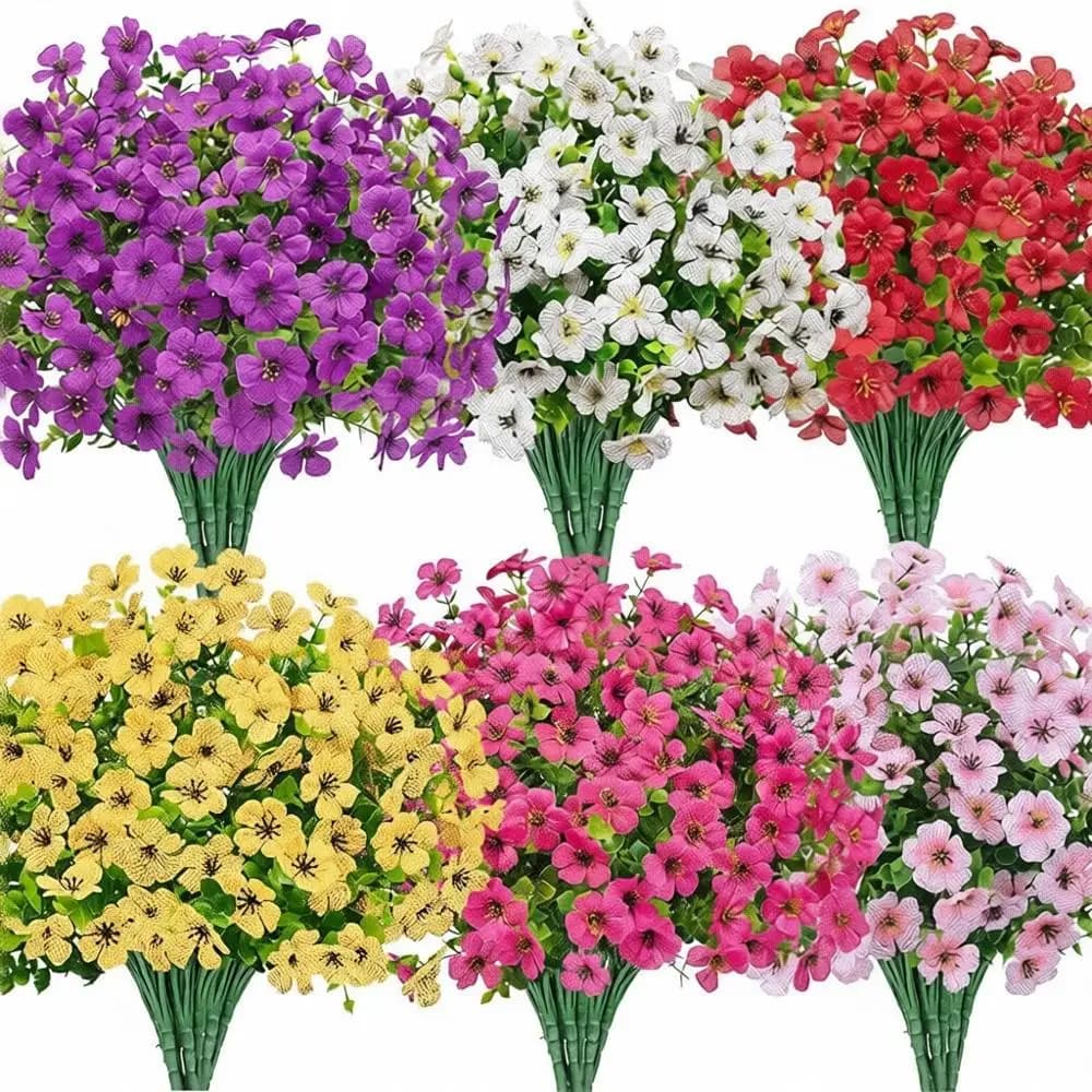 UV-Resistant 24-Bundle Artificial Silk Plants for Outdoor Window Boxes, Porch, and Patio Garden Decorations