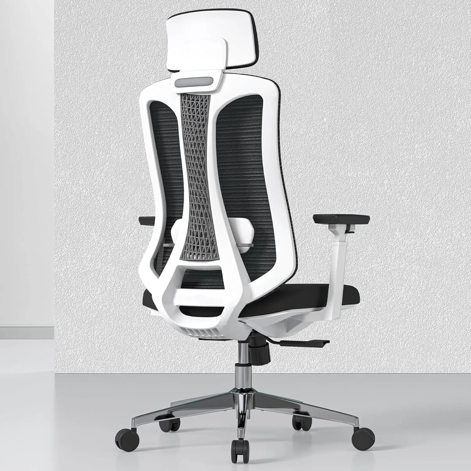 Sedia da Ufficio Ergonomica in Rete, Sedia da Scrivania con Braccioli 3D, Cuscino Lombare Regolabile e Poggiatesta Regolabile