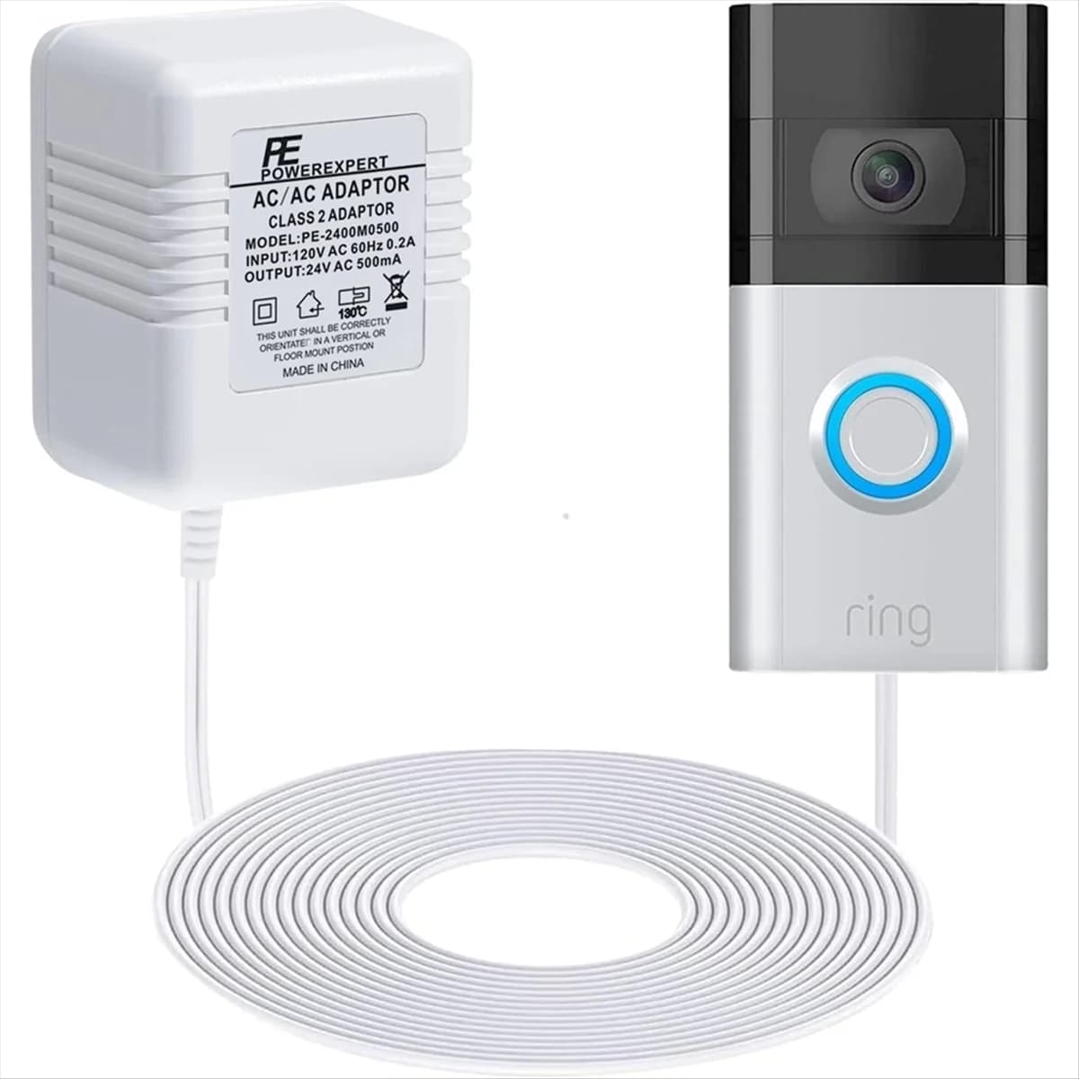Adattatore trasformatore per campanello A002 da 24 V per campanello video ad anello, alimentatore a filo C lungo 16,4 piedi, per la maggior parte dei campanelli video US