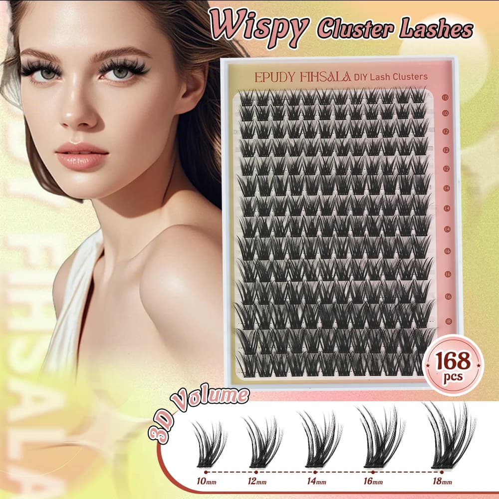 Kit Ciglia a Ciuffetti Effetto Naturale 168 Pezzi, Extension Ciglia Fai da Te, Lunghezze Miste, Ciglia Individuali Riutilizzabili per Applicazione a Casa