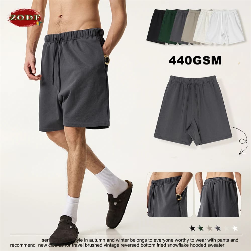ZODF Trendy 2025 Summer Men 440gsm Shorts Unisex Heavy Weight Side Zipper Pocket Sport Shorts Brand Bottoms HY0997
