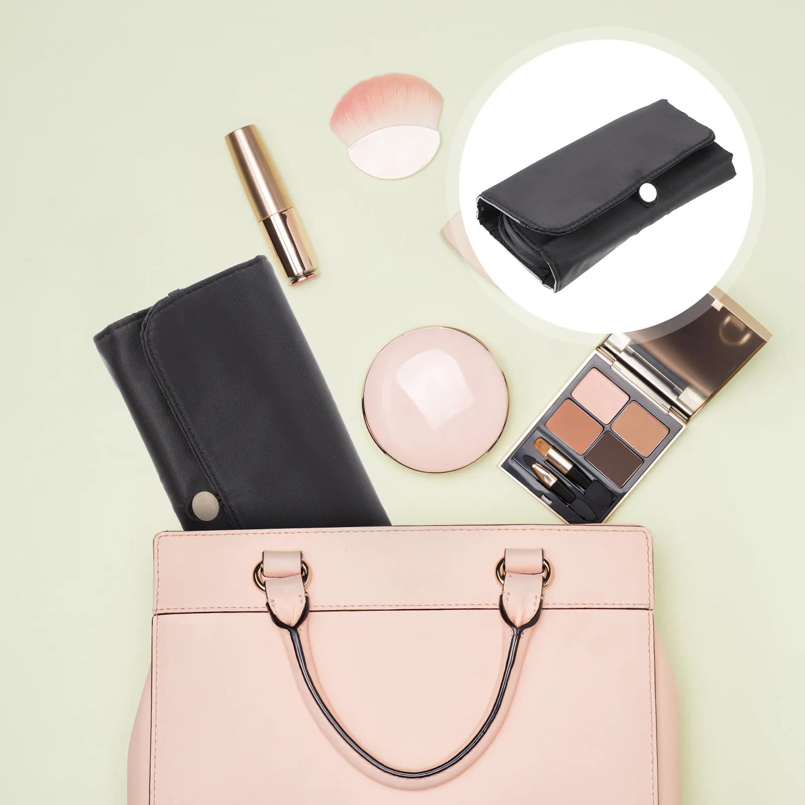 Borsa Porta Pennelli da Trucco, Organizzatore da Viaggio Portatile, Porta Utensili Arrotolabile per Casa e Viaggio