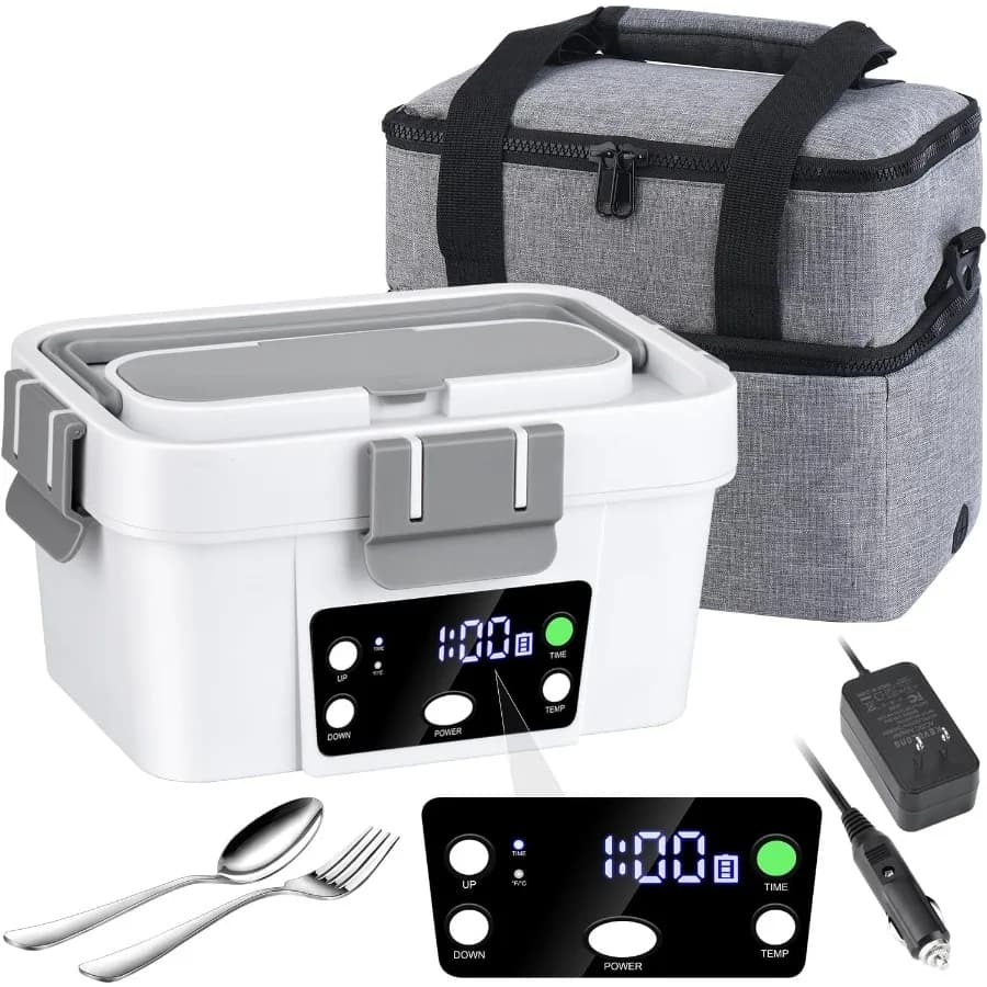 Cordless Electric Lunch Box 16000mAh Smart Automatic Heating 1.6L Portable Food Warmer 212F Max Rechargeable Battery-Powered Ho