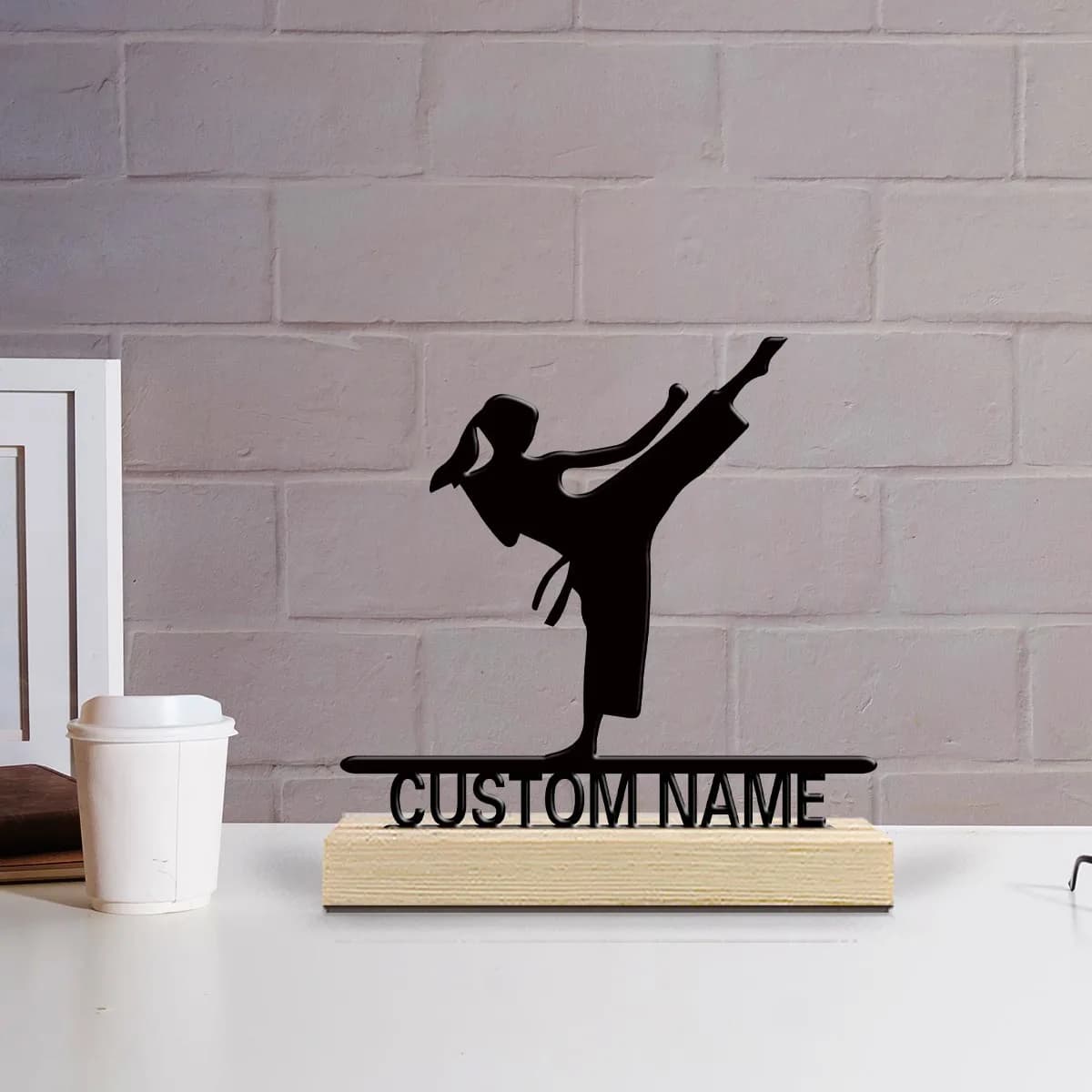 1pc Customized Wrought Iron Desktop Ornaments Custom Content With Wooden Base Suitable for Fireplaces,Study Rooms,and Offices